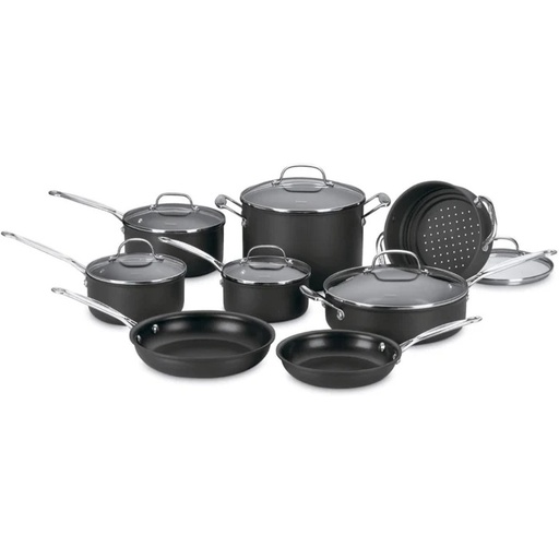 Juego De Ollas Cuisinart Chefs Classic 14 Pzas Antiadherente Anodizado Duro Negro