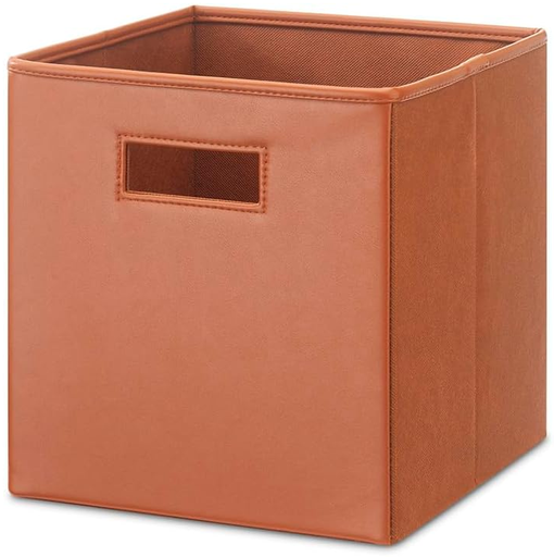Cubo De Almacenamiento Whitmor Plegable De Cuero Vegano Con Asa Marron Cognac