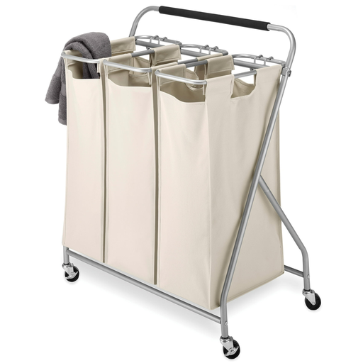 Cesta Para Ropa Clasificadora Whitmor 3 Secciones De Tela Con Ruedas Beige