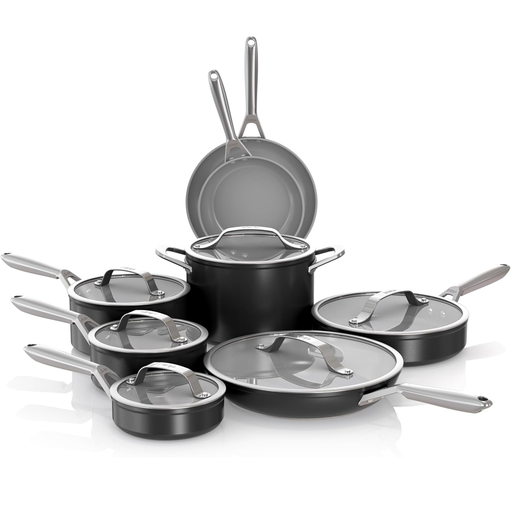 Juego De Ollas Ninja NeverStick Ceramic Pro 14 Pzas Antiadherente De Induccion Negro Y Gris