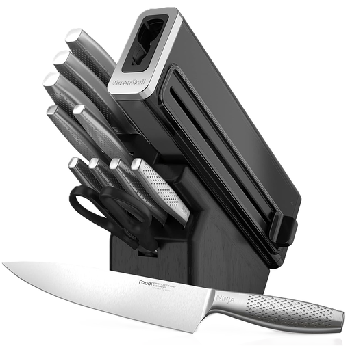 Juego De Cuchillos Ninja Foodi NeverDull Premium 12 Pzas Con Base Y Afilador Integrado Acero Y Negro