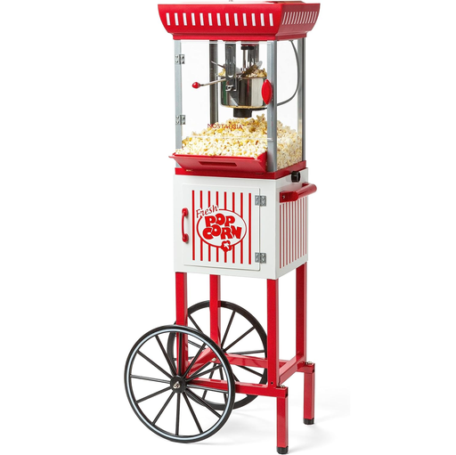 Carro De Cotufas Nostalgia Professional 10 Tazas Compartimento De Almacenamiento Con Acc Blanco Y Rojo