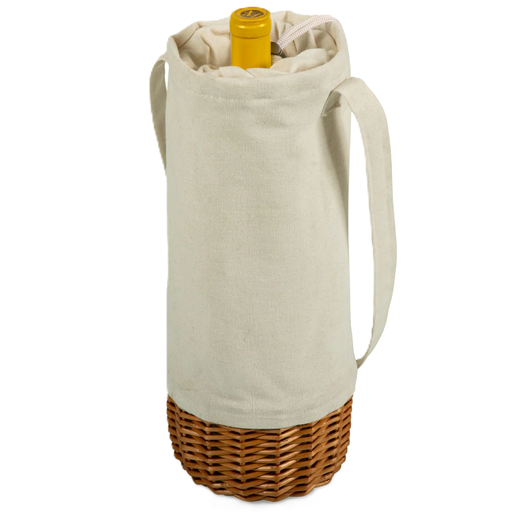 Bolsa Termica Para Botellas De Vino Picnic Time De Lona Y Tejido De Mimbre Beige Y Marron