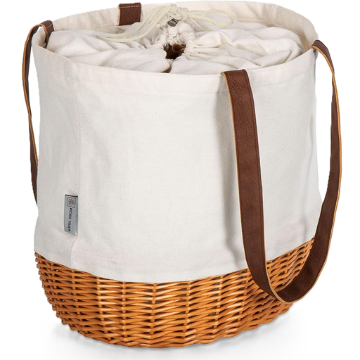 Bolso De Playa Picnic Time De Lona Y Tejido De Mimbre 36X28X33 Cm Beige Y Maron