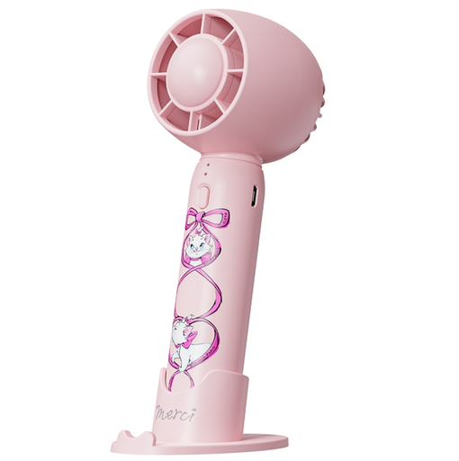 Ventilador Portatil De Mano Disney Marie 2 Vel Con Base Rosado