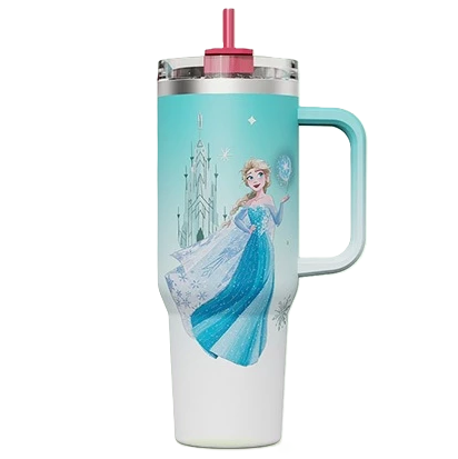 Termo Disney Frozen Elsa Con Asa Y Pitillo 1.2 Lts Azul Y Blanco