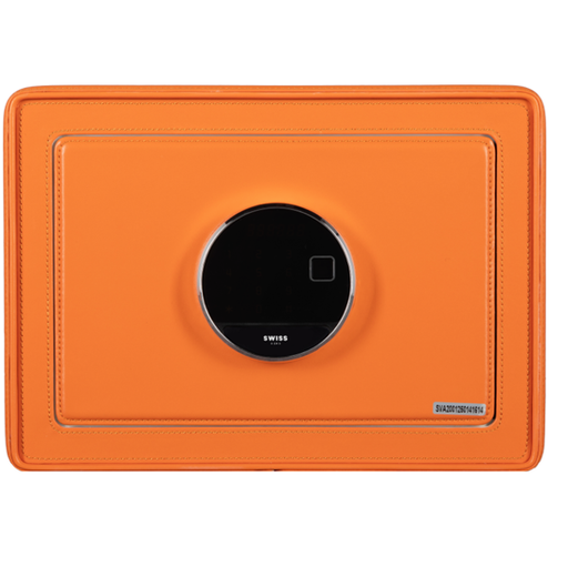 Caja Fuerte Swiss Home Digital 25x35x25 Cm Huella Dactilar Y Contraseña Con Estante Y Cajon De Cuero Naranja