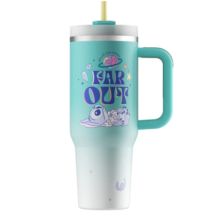 Termo Disney Frozen Stitch Con Asa Y Pitillo 1.2 Lts Azul Y Blanco