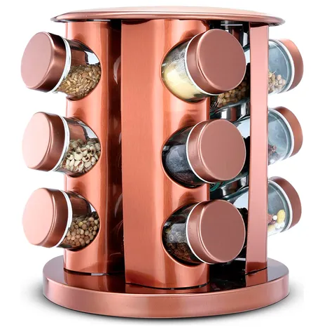 Organizador De Especias Sujoya Estante Giratorio Con 12 Recipientes Cobre