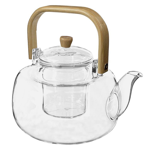 Tetera Life Art 1.2 Lts De Vidrio Con Asa De Madera Transparente Y Marron