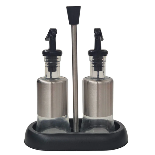 Set De Vinagreras Bistro Para Aceite Y Vinagre Con Base 175 Ml Acero Y Blanco