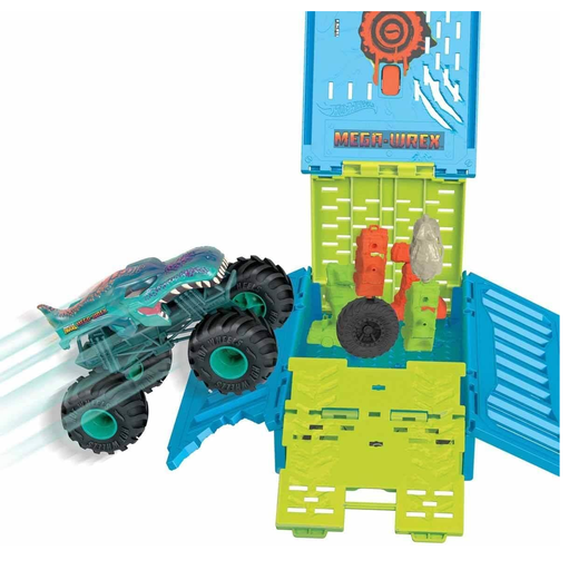 Jaula De Choque Hot Wheels Monster Trucks Mega Wrex Con Carro Azul