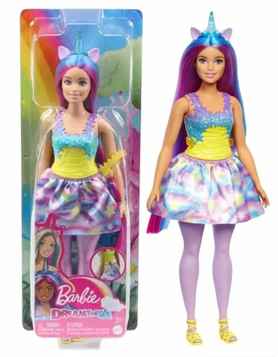 Barbie Curvy Fantasia Muneca Unicornio Cuerno Azul