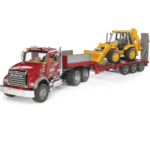 Camion Plataforma Bruder Mack Granite Con Retroexcabadora Cat Multicolor