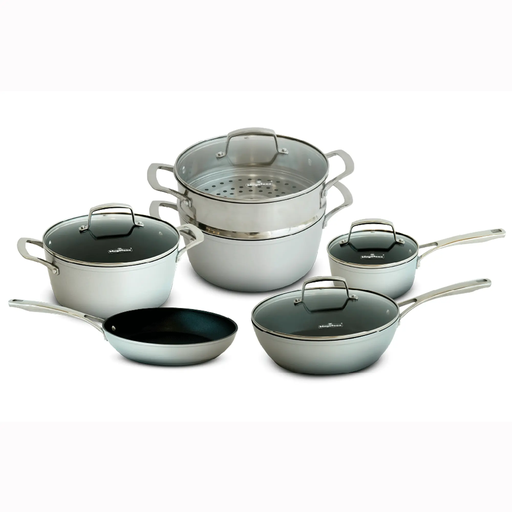 Juego De Ollas Magefesa L Gant 10 Pzas De Induccion Antiadherente ScratchSafe Aluminio Forjado Plateado