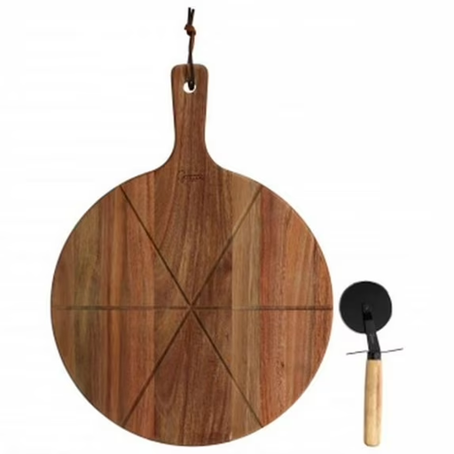 Juego De Utensilios Para Pizza Gibson Elite Tabla De Porciones De Madera Y Cortador Marron Y Negro