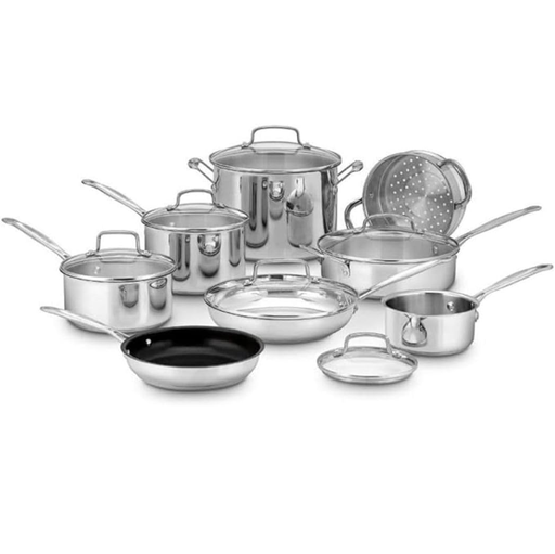 Juego De Ollas Cuisinart Chefs Classic 14 Pzas Antiadherente De Induccion Acero