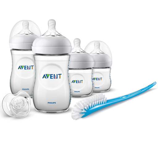 Set De Teteros Avent Natural Recien Nacidos Con Sistema Anticolicos Cepillo Y Chupon 6 Pzas Transparente Y Blanco