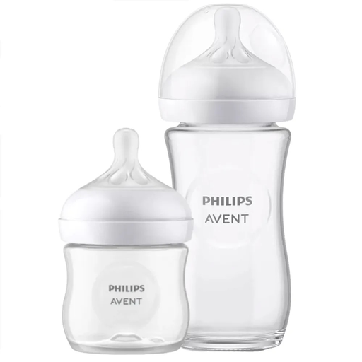 Set De Teteros Avent Natural Con Sistema Anticolicos 2 Pzas Transparente Y Blanco