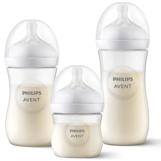 Set De Teteros Avent Natural Con Sistema Anticolicos 3 Pzas Transparente Y Blanco