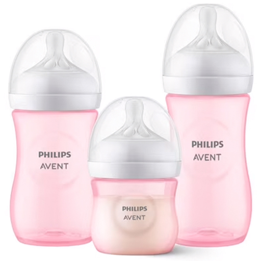 Set De Teteros Avent Natural Con Sistema Anticolicos 3 Pzas Rosado Transparente Y Blanco