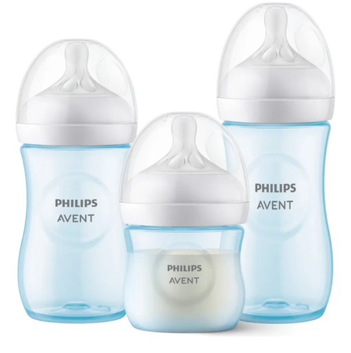Set De Teteros Avent Natural Con Sistema Anticolicos 3 Pzas Azul Transparente Y Blanco
