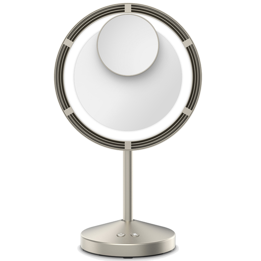Espejo Conair De Mesa Circular Con Ventilador Zoom Magnetico Inclinacion Ajustable Luz LED Aumento 1X/10X Plateado