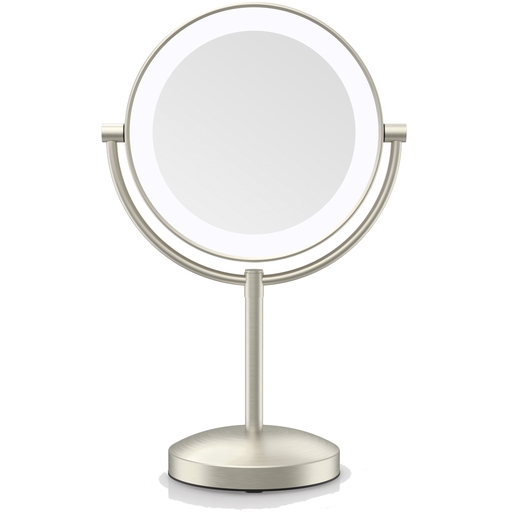 Espejo Conair De Mesa Doble Cara Circular Giratorio Con Luz LED Aumento 1X/10X Plateado