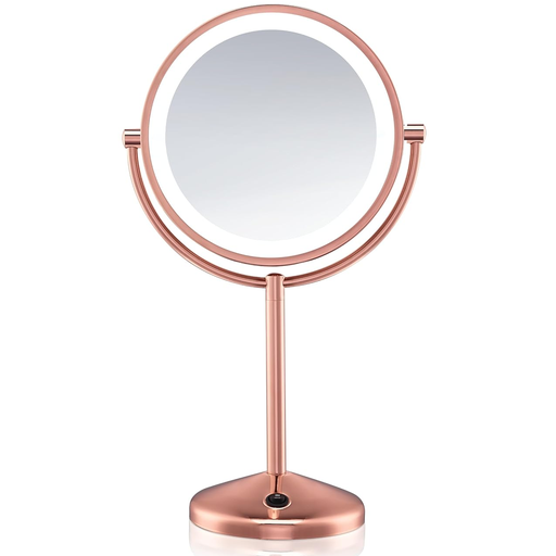 Espejo Conair De Mesa Doble Cara Circular Giratorio Con Luz LED Aumento 1X/10X Rosado Gold