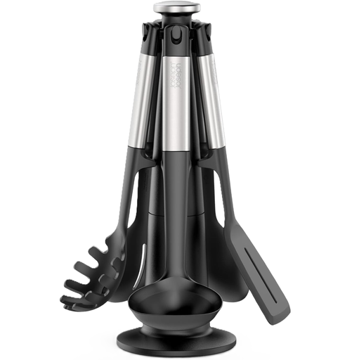 Juego De Utensilios De Cocina Joseph Joseph Elevate 5 Pzas Con Base Giratoria Negro Y Plateado