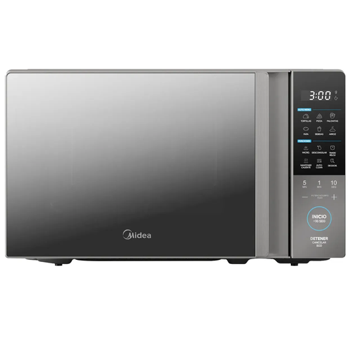 Microondas 0.9 Pies Midea Funcion Mantener Caliente Negro Gris Espejo