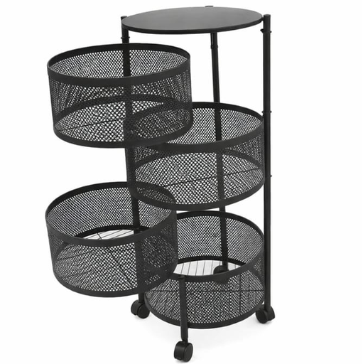 Organizador Kennedy Home 4 Niveles Metalico Giratorio Con Ruedas Negro