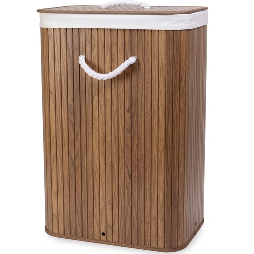 Cesta Para Ropa Kennedy Home De Madera De Bambu Con Tapa Y Asas De Cuerda 40X30X60 Cm Marron
