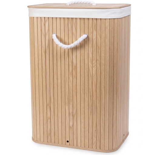 Cesta Para Ropa Kennedy Home De Madera De Bambu Con Tapa Y Asas De Cuerda 40X30X60 Cm Marron Claro