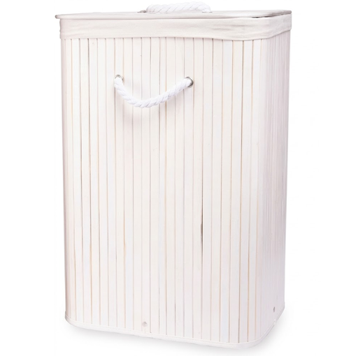 Cesta Para Ropa Kennedy Home De Madera De Bambu Con Tapa Y Asas De Cuerda 40X30X60 Cm Blanco