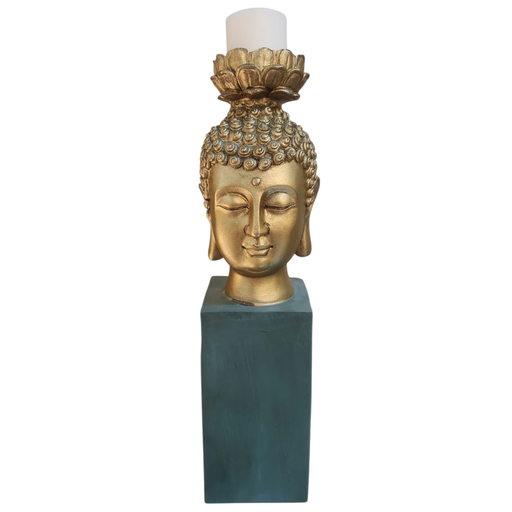 Figura Cabeza De Buda Portavela Concepts Con Pedestal 8.20X8.20X30.50 Cm Dorado Y Verde
