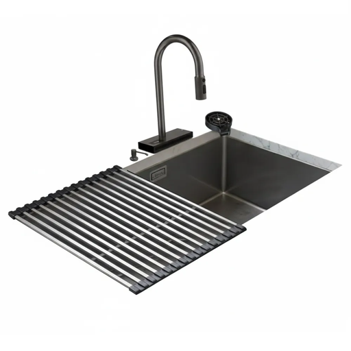 Fregadero Y Griferia Drija 84 Cm Con Sistema Antirreboso Antiruido Y Enjuagador De Vaso Acero Satinado