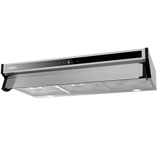 Campana De Gabinete 90 Cm Vetrux Lite 3 Niveles De Extraccion Touch Luces Led Acero Y Negro