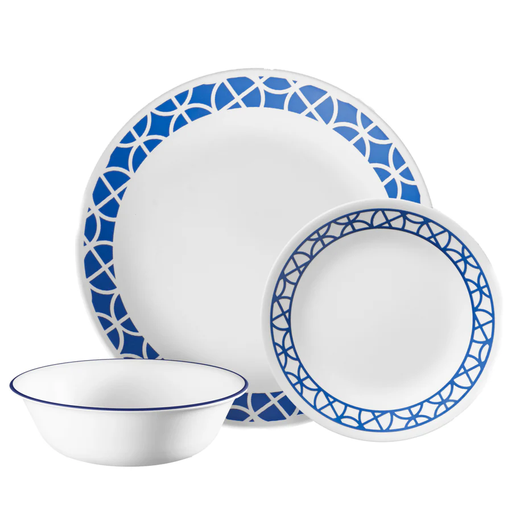 Juego De Vajilla Corelle Cobalt Circles 12 Pzas De Vidrio Blanco Y Azul