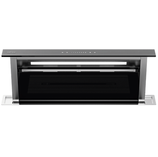 Campana De Isla 90 Cm Vetrux Retracto Telescopica Control Tactil Y A Distancia Luces LED Panel De Vidrio Negro