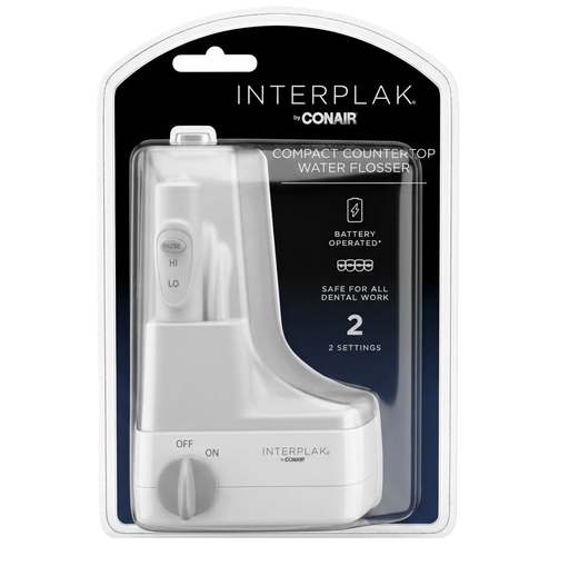 Sistema De Limpieza Dental Conair Portatil Compacto Con 2 Boquillas Jet Tips Rafagas De Agua Blanco