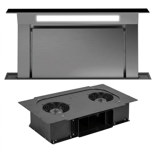 Campana De Isla 120 Cm Falmec Downdraft Telescopica Con Motor Slim Negro