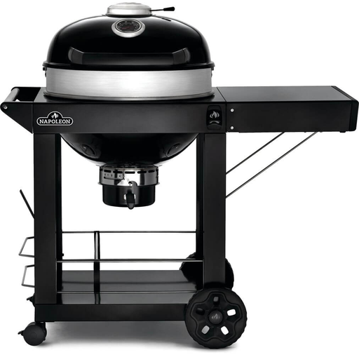 Parrillera A Carbon Napoleon Pro Redonda 56 Cm Con Ruedas Y Estantes Negro Y Acero