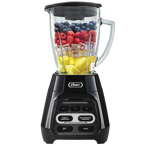 Licuadora Oster 1.5 Lts 3 Vel Funcion Pulso 2 Programas Vaso De Vidrio Motor Reversible 1000W Negro