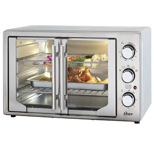 Horno Tostador Oster 42 Lts 5 En 1 De Conveccion Con Freidora De Aire Puerta Francesa Plateado