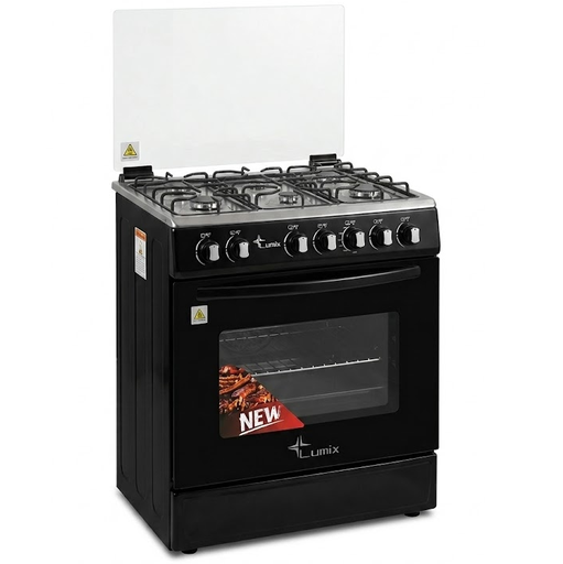 Cocina A Gas Lumix 76 Cm Con Perillas Encendido Electrico Tapa De Vidrio Negro