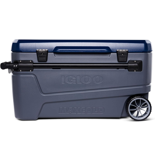 Cava Igloo Sunset Glide 104 Lts 110 Qt 168 Latas Con Ruedas Asa Telescopica Tecnologia MaxCold Gris Y Azul