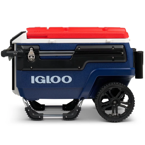 Cava Igloo Trailmate Journey 66 Lts 70 Qt 112 Latas Con Ruedas Asa Telescopica Cesta Y Bandeja Azul Rojo Y Blanco