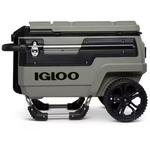 Cava Igloo Trailmate Journey 66 Lts 70 Qt 112 Latas Con Ruedas Asa Telescopica Cesta Y Bandeja Verde Oliva Y Negro