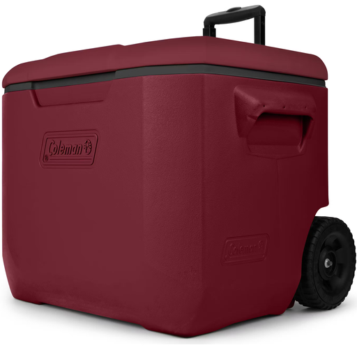 Cava Coleman Chiller 57 Lts 60 Qt 47 Latas Con Ruedas y Asa Telescopica Rojo Cranberry